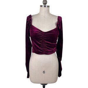 Mixed Thread Y2K Crushed Velvet Top Womens Large Red Milkmaid Whimsigoth Boho